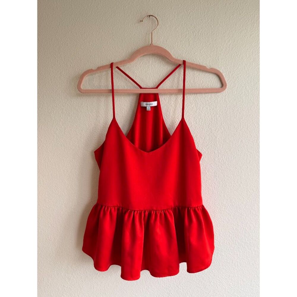 RO&DE Ruffle Peplum Racerback Crop Top in Cherry Red Satin size Small NWOT